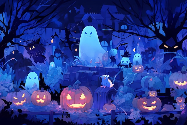 illustrazione di sfondo di Halloween fantasma e zucca