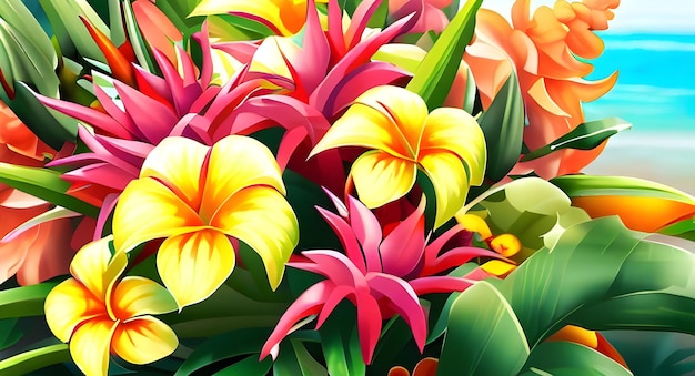 illustrazione di sfondo di un bouquet di fiori tropicali