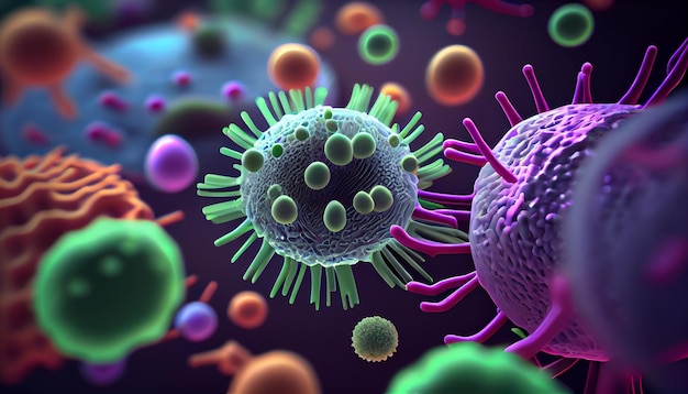 Illustrazione di sfondo di virus, batteri e microrganismi