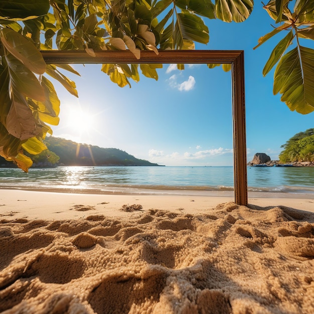 illustrazione di sfondo estivo con natura cornice d'oro tropicale