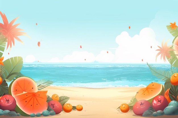 Illustrazione di sfondo estivo Una bellissima scena di spiaggia creata con l'intelligenza artificiale generativa