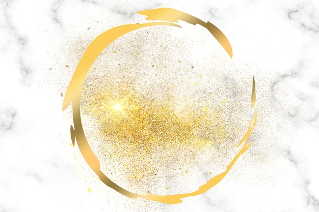 Illustrazione di sfondo logo astratto giallo con un cerchio e polvere d'oro