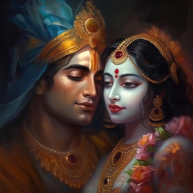 Illustrazione di Shree Krishna e Radha Generativo ai