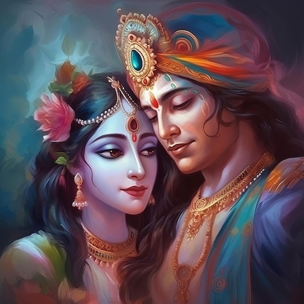 Illustrazione di Shree Krishna e Radha Generativo ai