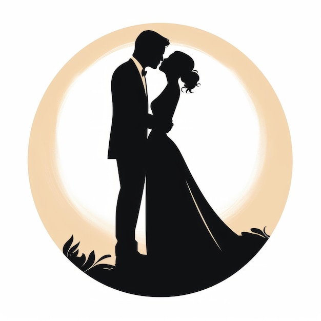 Illustrazione di silhouette romantiche di nozze con forme circolari