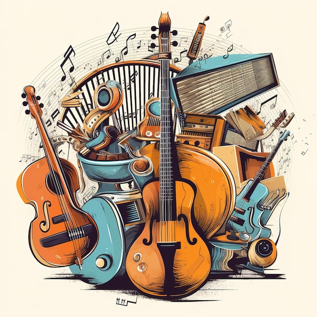 Illustrazione di strumenti musicali colorati