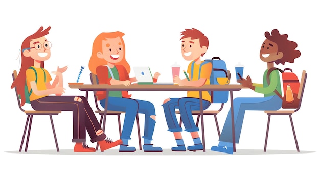 Illustrazione di studenti felici che parlano nella mensa