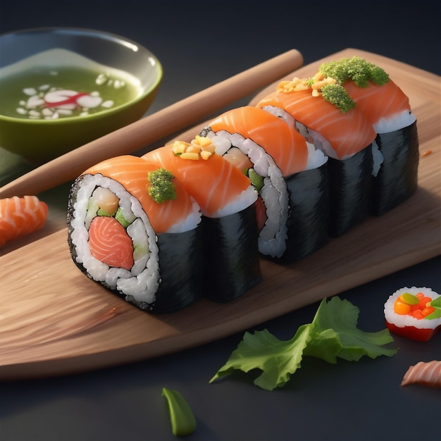 Illustrazione di sushi primo piano del set di sushi sashimi