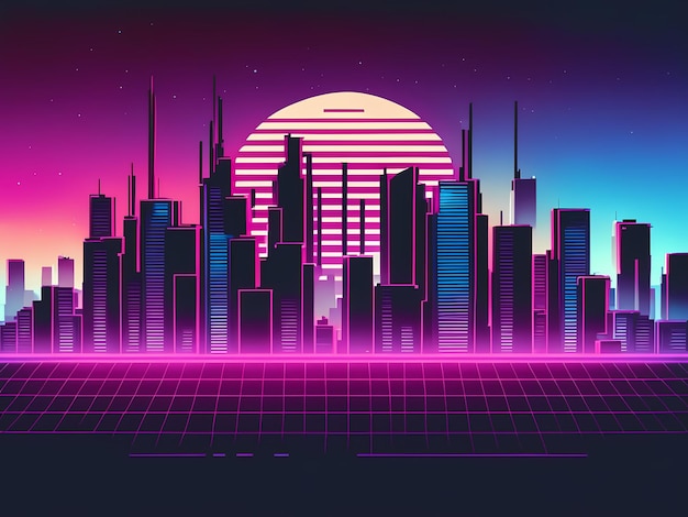 illustrazione di synthwave della città di lofi