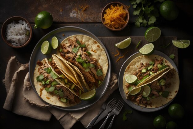 Illustrazione di tacos carnitas di carne di maiale messicana AI generativa