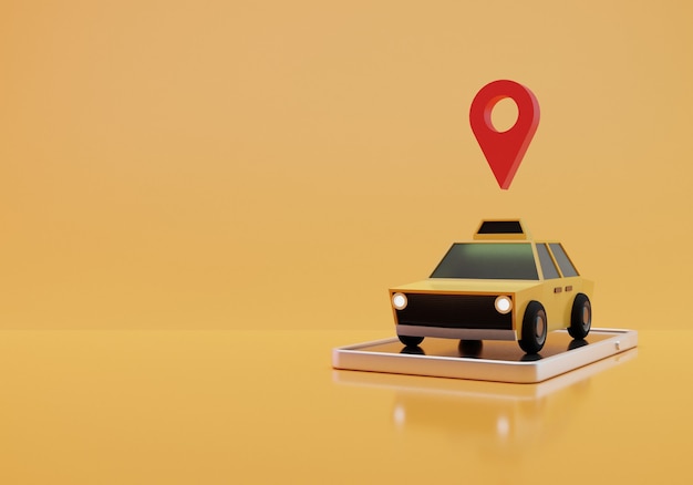 Illustrazione di taxi online, rendering 3d