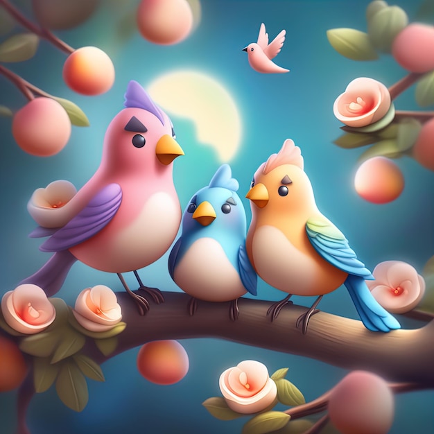 illustrazione di uccelli carini in piccioncini in un'illustrazione vettoriale di albero