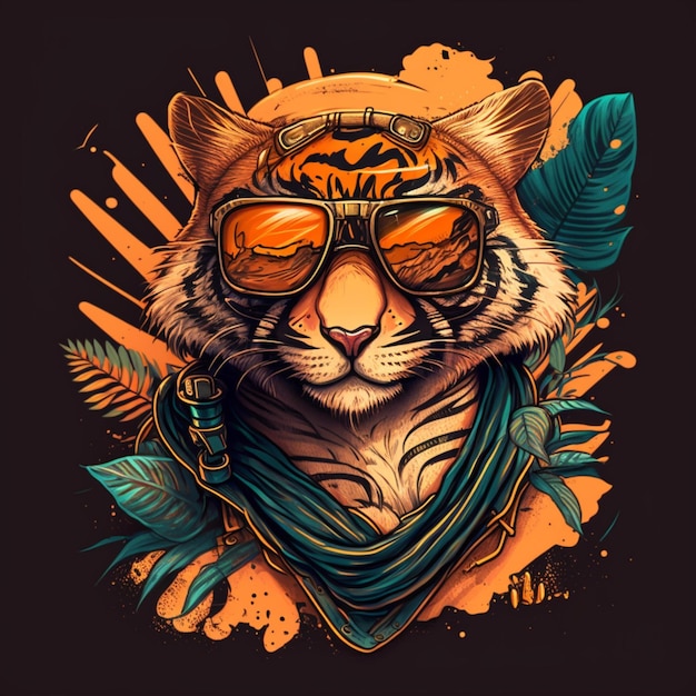illustrazione di un'adorabile tigre che indossa occhiali da sole