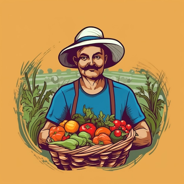 Illustrazione di un agricoltore che lavora nel campo