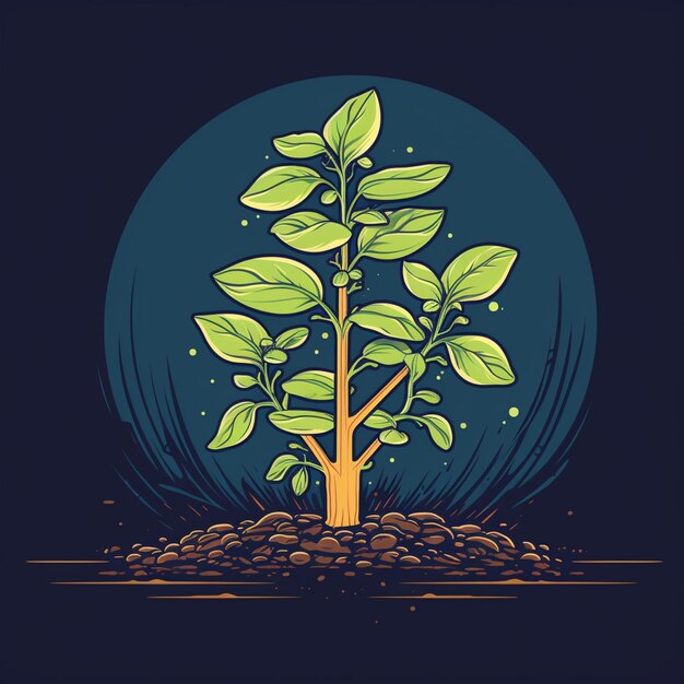 illustrazione di un albero con foglie verdi che crescono dalla terra ai generativa