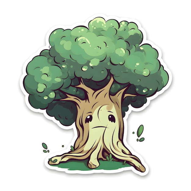 Illustrazione di un albero con una faccia triste su uno sfondo bianco