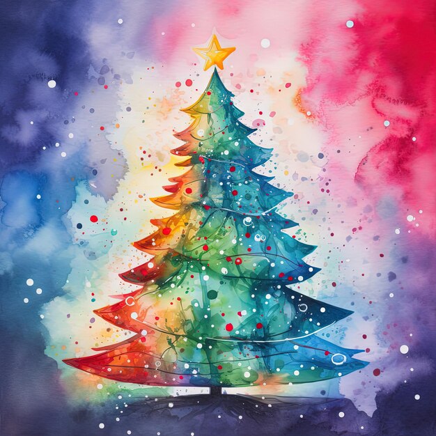 Illustrazione di un albero di Natale colorato ad acquerello