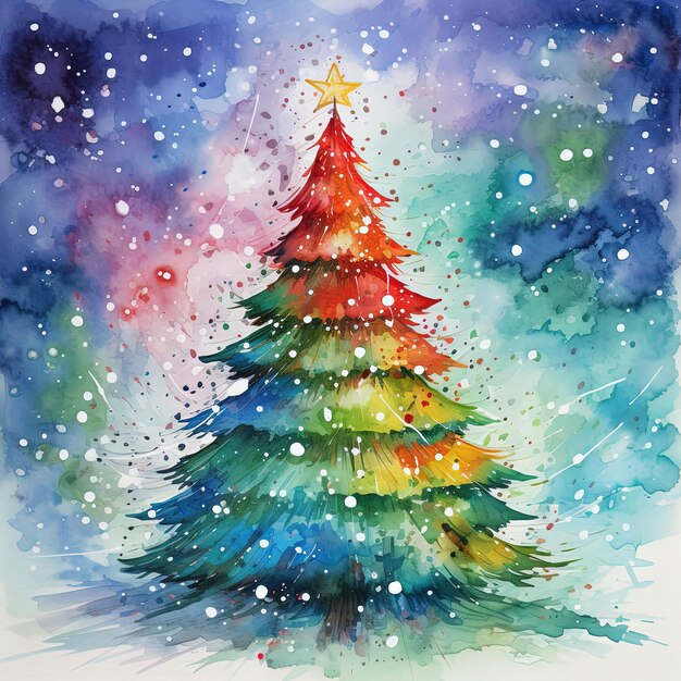 Illustrazione di un albero di Natale colorato ad acquerello