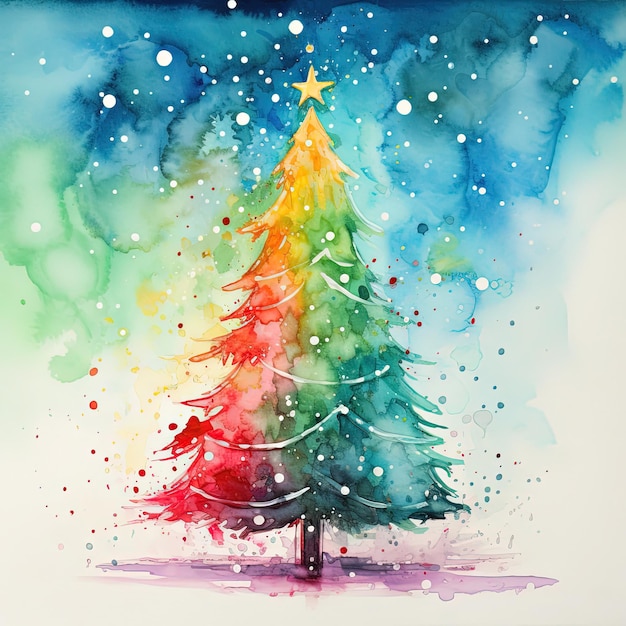 Illustrazione di un albero di Natale colorato ad acquerello