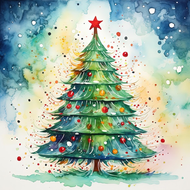 Illustrazione di un albero di Natale colorato ad acquerello