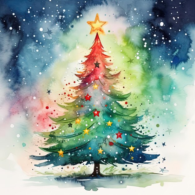 Illustrazione di un albero di Natale colorato ad acquerello