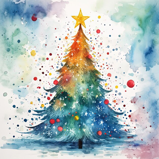 Illustrazione di un albero di Natale colorato ad acquerello