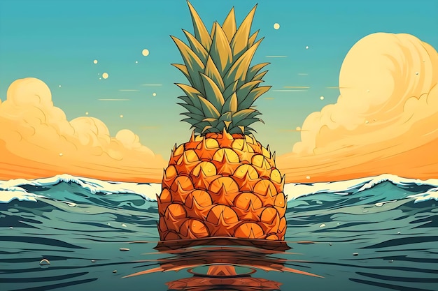 Illustrazione di un ananas sulla spiaggia