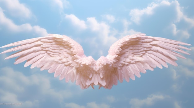Illustrazione di un angelo rosa con le ali nel cielo
