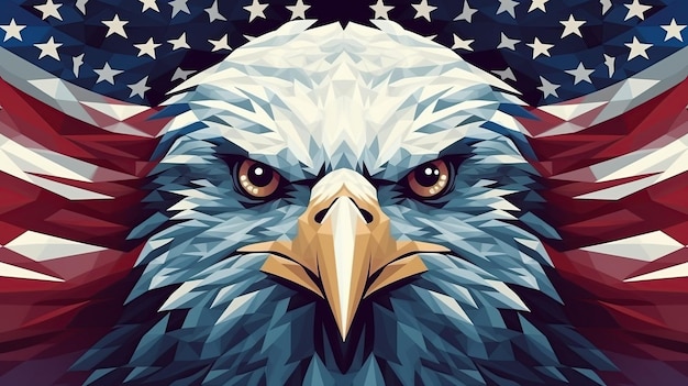 illustrazione di un'aquila con una bandiera americana