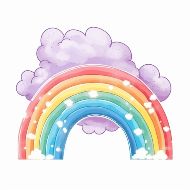illustrazione di un arcobaleno con nuvole e stelle su uno sfondo bianco