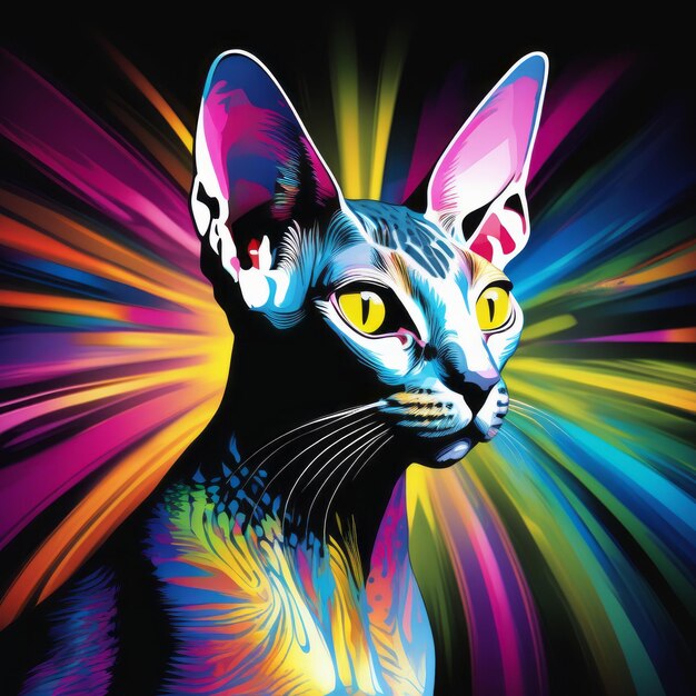 illustrazione di un'arte a colori di un gatto sfinge creata con un software generativo di IA