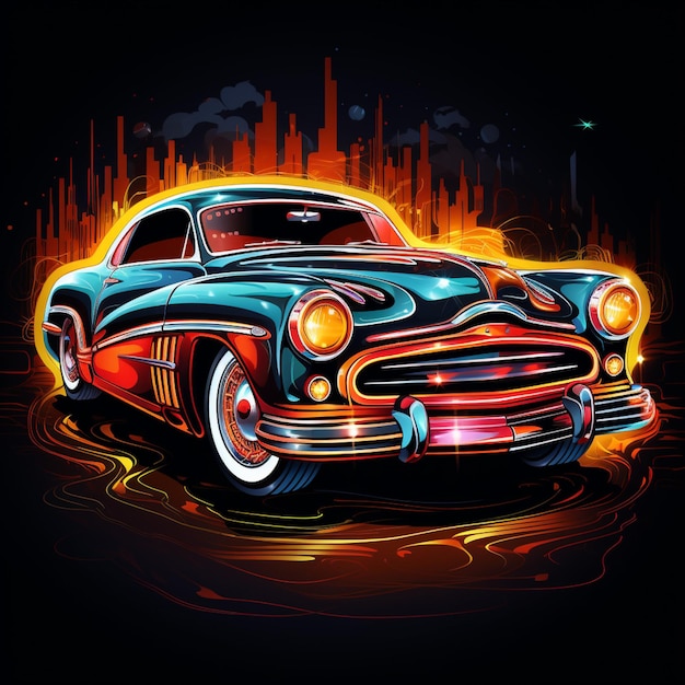 illustrazione di un'auto classica con un effetto di vernice al neon generativo ai