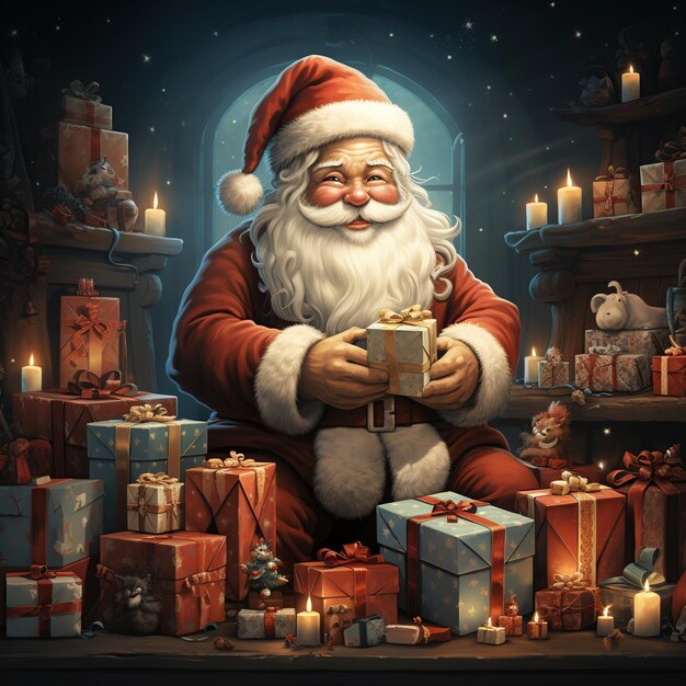 Illustrazione di un Babbo Natale con uno sfondo natalizio Generato da AI