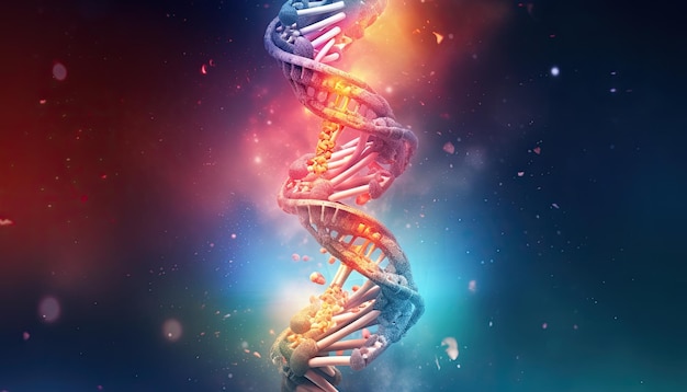 illustrazione di un background scientifico con cromosomi che formano un DNA