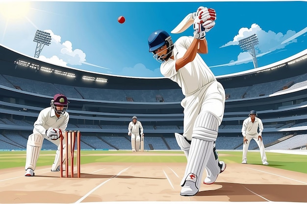Illustrazione di un battitore che gioca a cricket