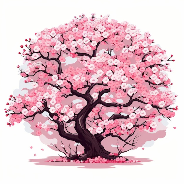 illustrazione di un bellissimo albero in fiore rosa giapponese del fumetto vettoriale