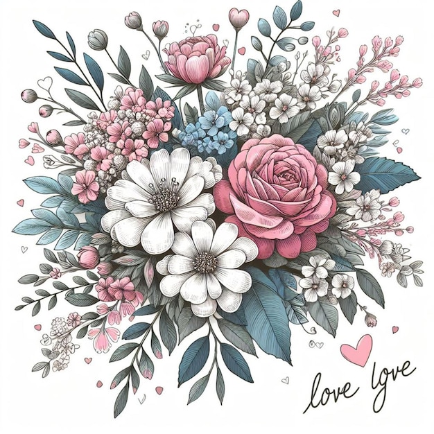 Illustrazione di un bellissimo bouquet di fiori disegnato a mano con amore