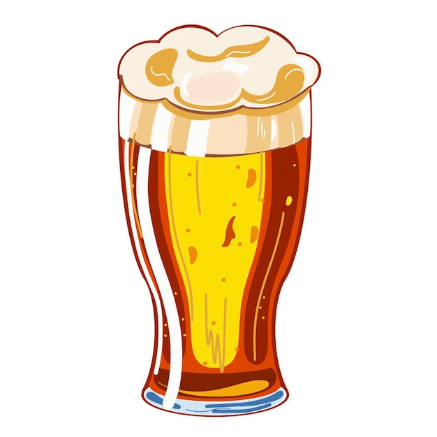 illustrazione di un bicchiere di birra schiumosa disegnato a mano su uno sfondo bianco