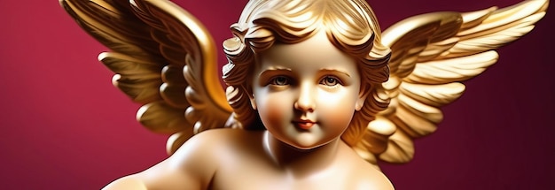 Illustrazione di un biglietto di auguri di una statuetta di un bambino carino e divertente, un angelo Cupido con i capelli ricci d'oro