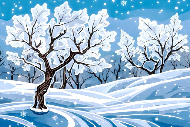 Illustrazione di un bosco di querce invernali Paesaggio invernale