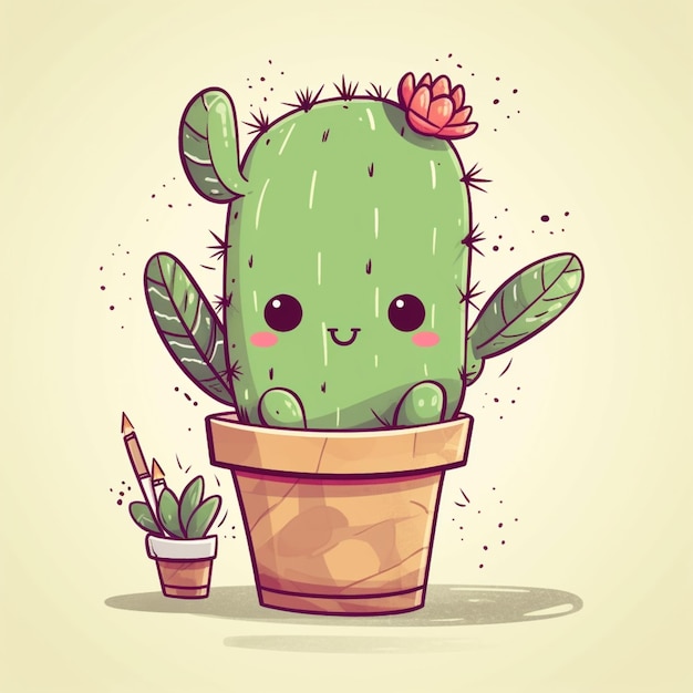 Illustrazione di un cactus con un fiore in un vaso generativo ai