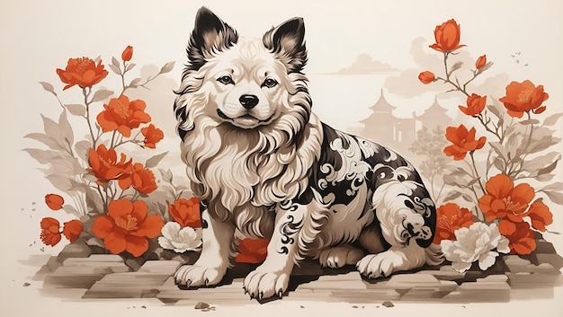 illustrazione di un cane cinese stampato ai generato