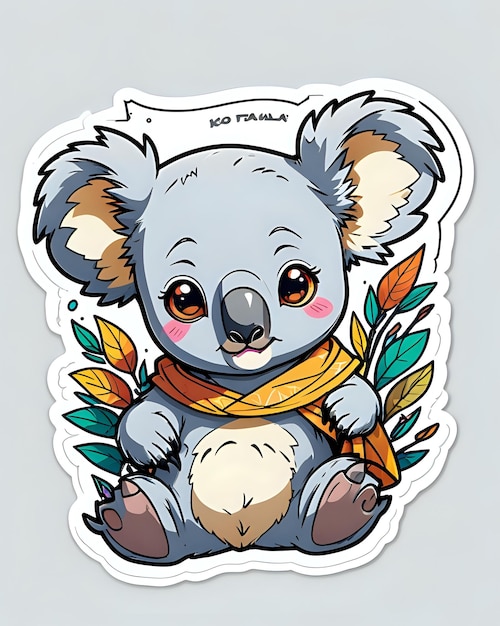 Illustrazione di un carino adesivo Koala con colori vivaci e un'espressione giocosa