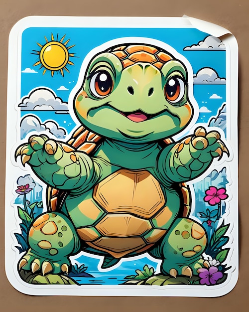 Illustrazione di un cartoon carino Turtle sticker con colori vivaci e un'espressione giocosa