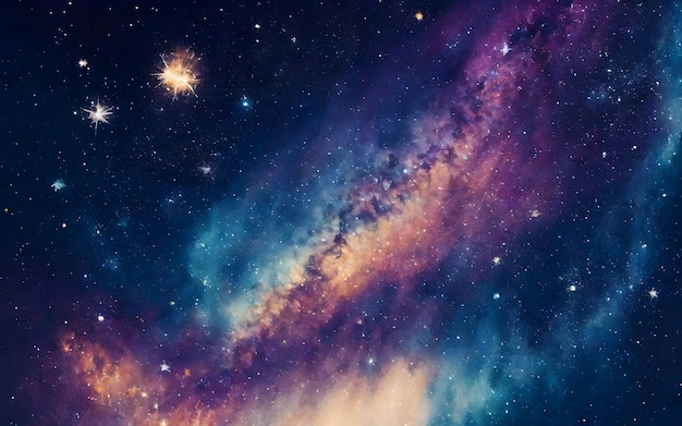 Illustrazione di un cielo stellato scintillante in stile acquerello
