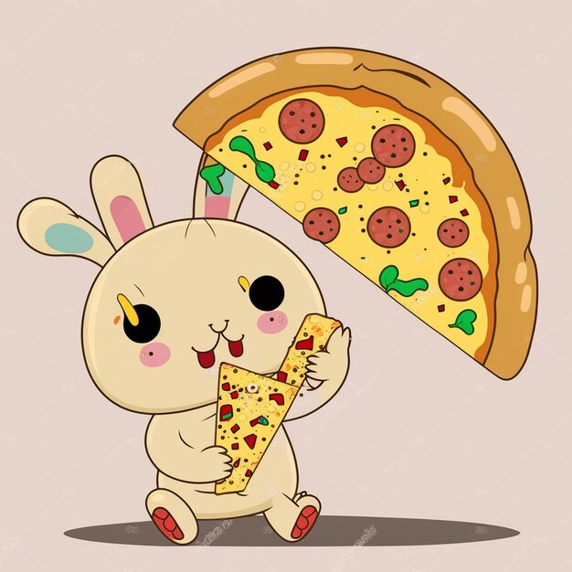 Illustrazione di un coniglio che mangia una pizza vettoriale
