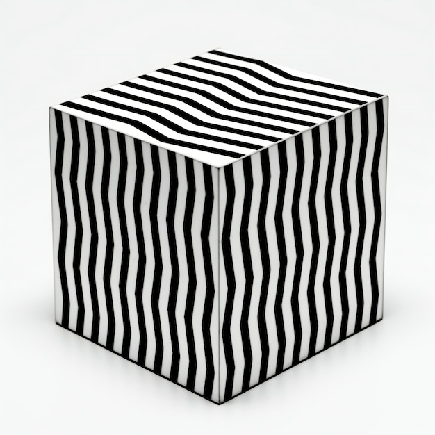 Illustrazione di un cubo bianco e nero con strisce isolate su sfondo bianco