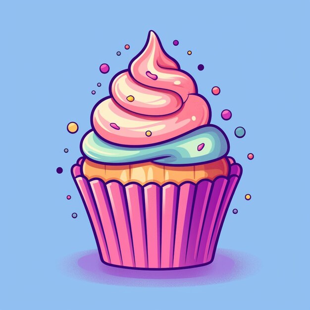 illustrazione di un cupcake con una glassa rosa e sprinkle generative ai