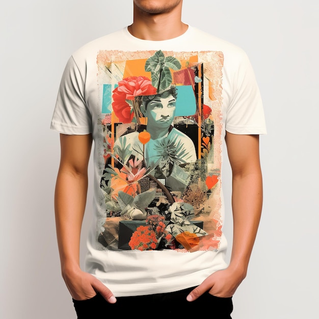 illustrazione di un design di maglietta in stile collage che incorpora vintage