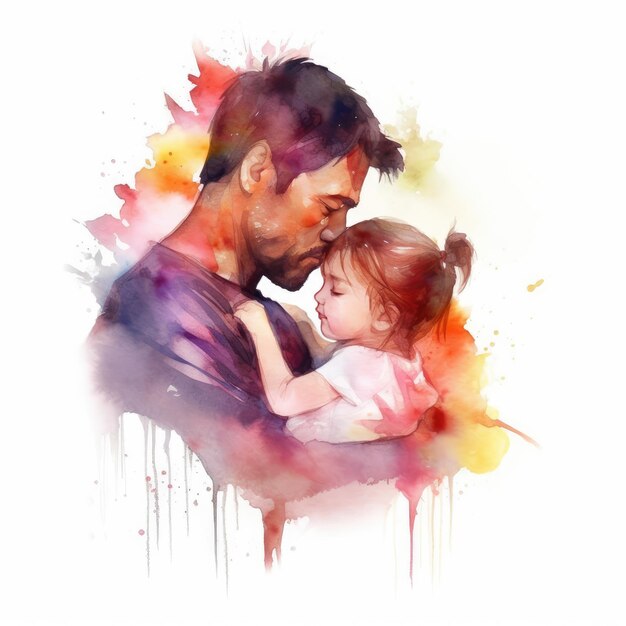 Illustrazione di un dipinto di un padre e di un figlio che utilizza acquerelli colorati con espressioni